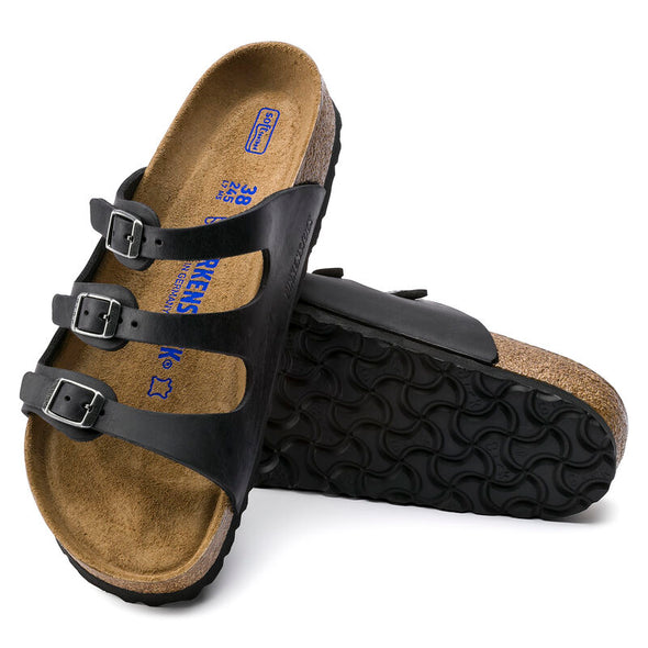 BIRKENSTOCK FLORIDA SOFT FOOTBED OILED LEATHER BLACK-REGULAR FIT