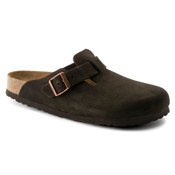 BIRKENSTOCK BOSTON SOFT FOOTBED SUEDE LEATHER MOCHA-NARROW FIT