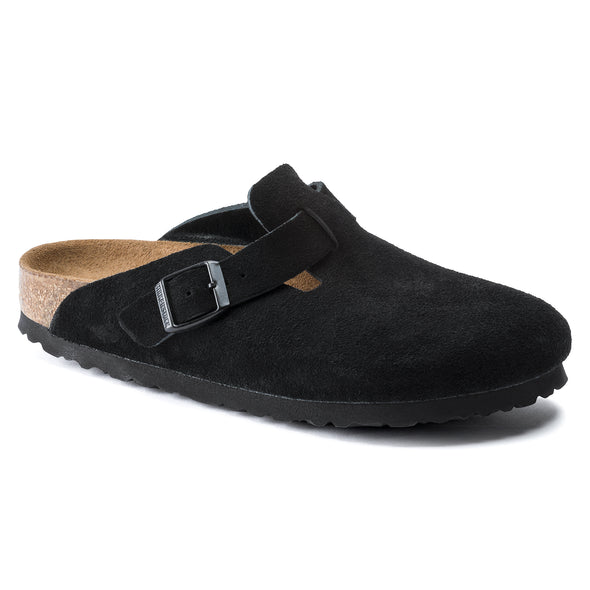 BIRKENSTOCK BOSTON SOFT FOOTBED BLACK SUEDE LEATHER-REGULAR FIT