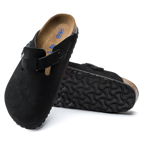 BIRKENSTOCK BOSTON SOFT FOOTBED BLACK SUEDE LEATHER-REGULAR FIT