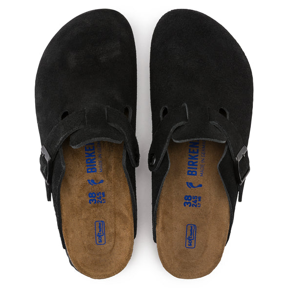 BIRKENSTOCK BOSTON SOFT FOOTBED BLACK SUEDE LEATHER-REGULAR FIT