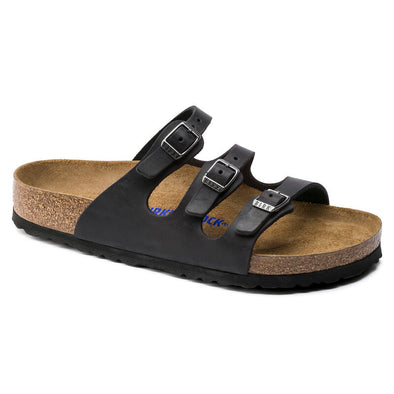 BIRKENSTOCK FLORIDA SOFT FOOTBED OILED LEATHER BLACK-REGULAR FIT
