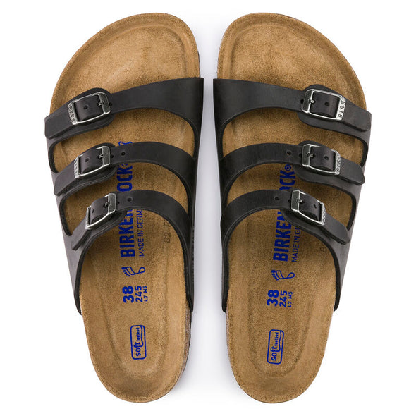 BIRKENSTOCK FLORIDA SOFT FOOTBED OILED LEATHER BLACK-REGULAR FIT